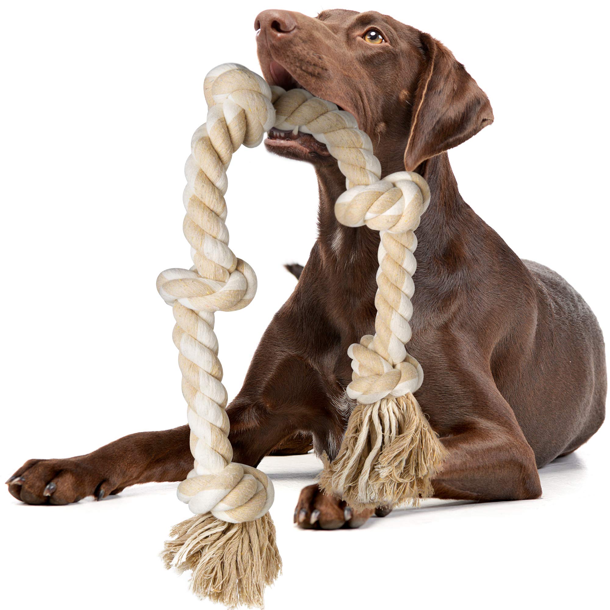 Fida dog rope toy 3ft 5knots closeup shows durable cotton fibers for daily chewing