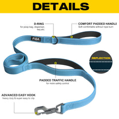 Fida dual-handles soft-padded grip enhances comfort during walks and training sessions.
