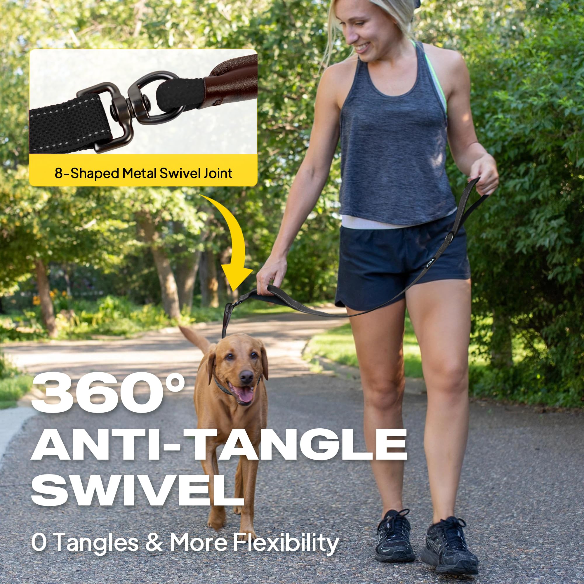 Fida heavy-duty 8-shaped connector prevents tangles during active walks.