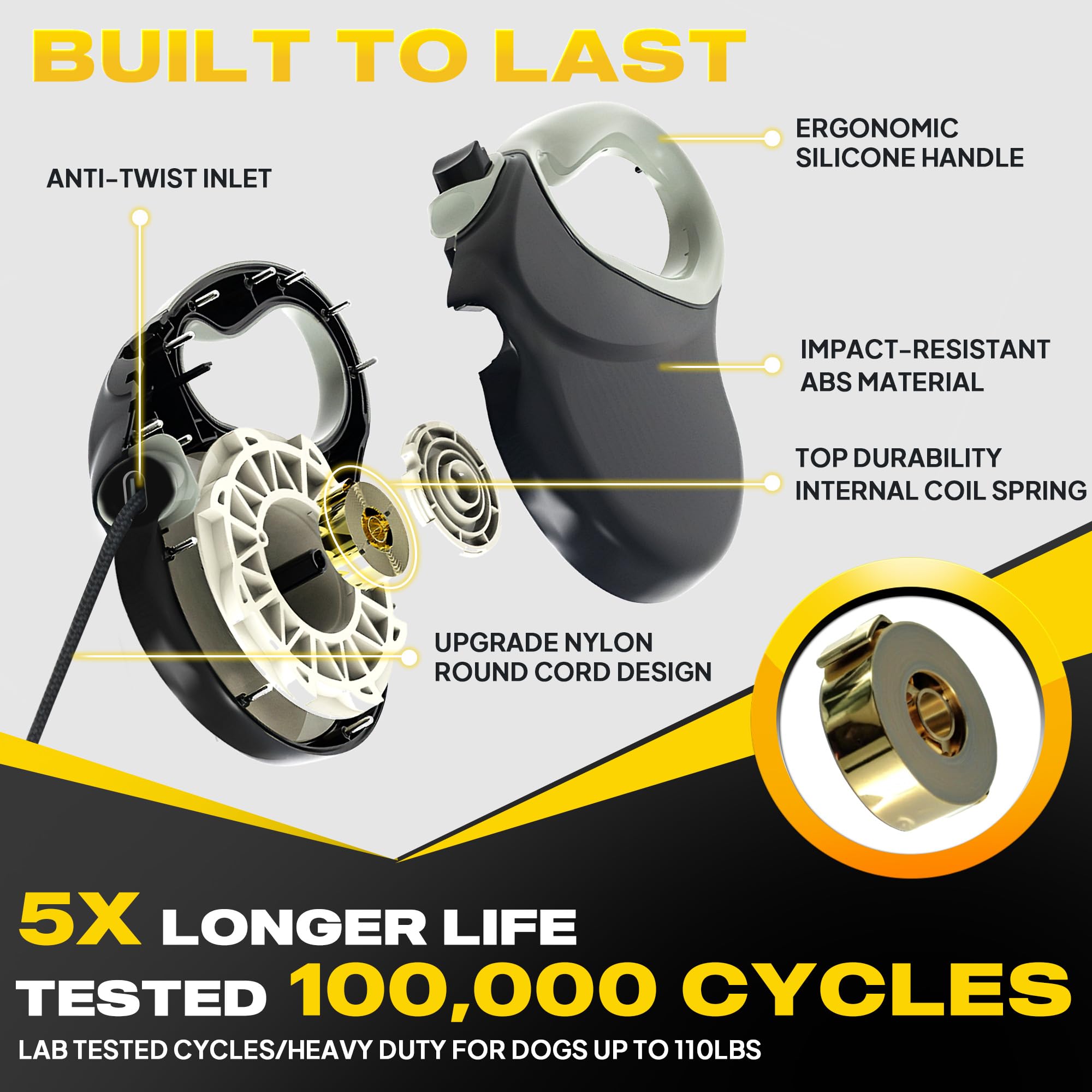 Fida heavy-duty leash uses ABS body and rustproof swivel hook for lasting durability.
