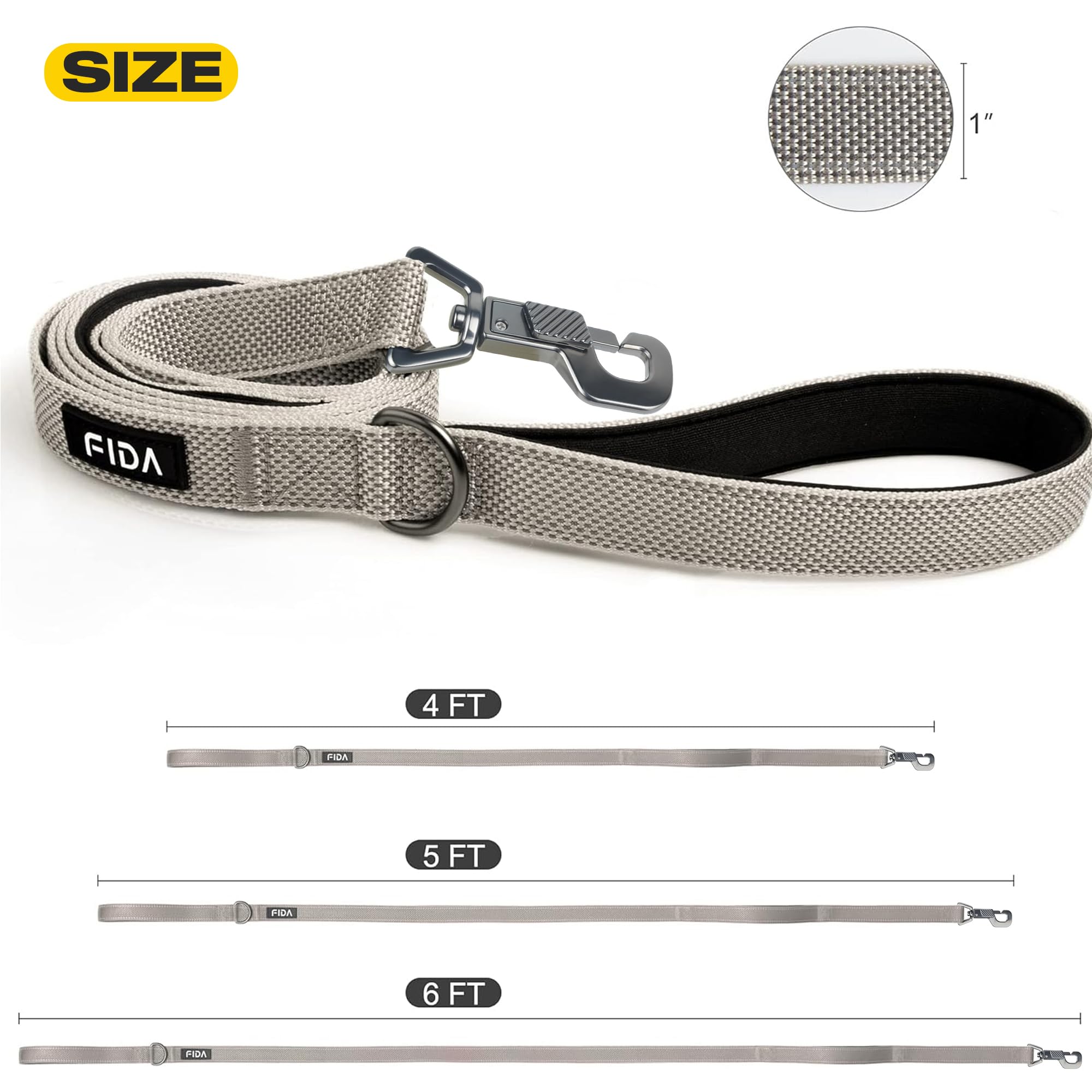 Fida leash reflective threads boost nighttime visibility for safer walks after dark.