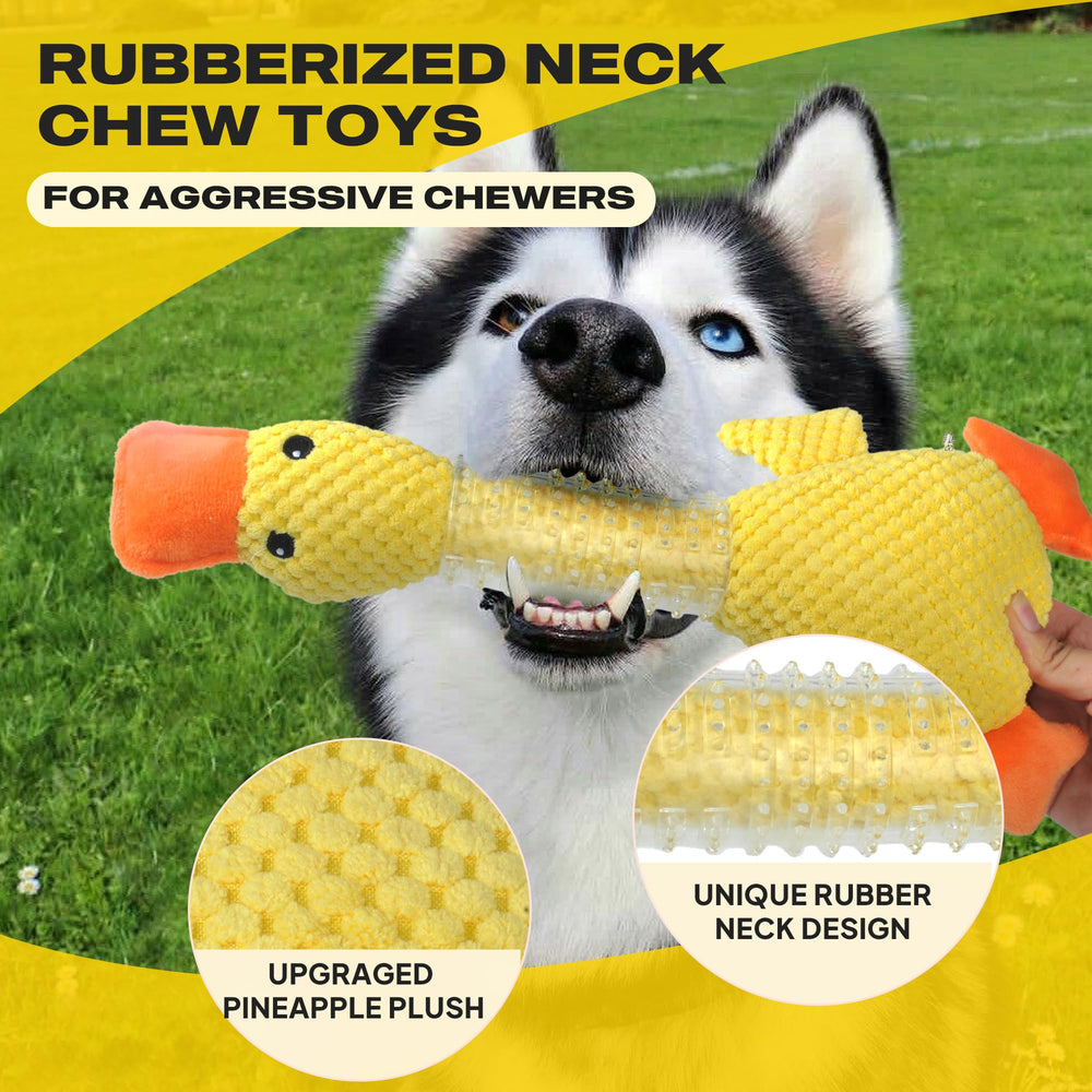 Fida plush duck dog toy body highlights soft stuffing and squeaker for engaging fetch and teething.