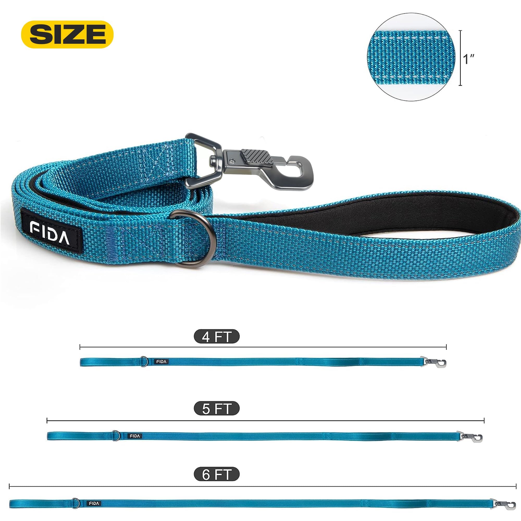 Fida strong nylon leash with tight stitching supports durability across large to small breeds.