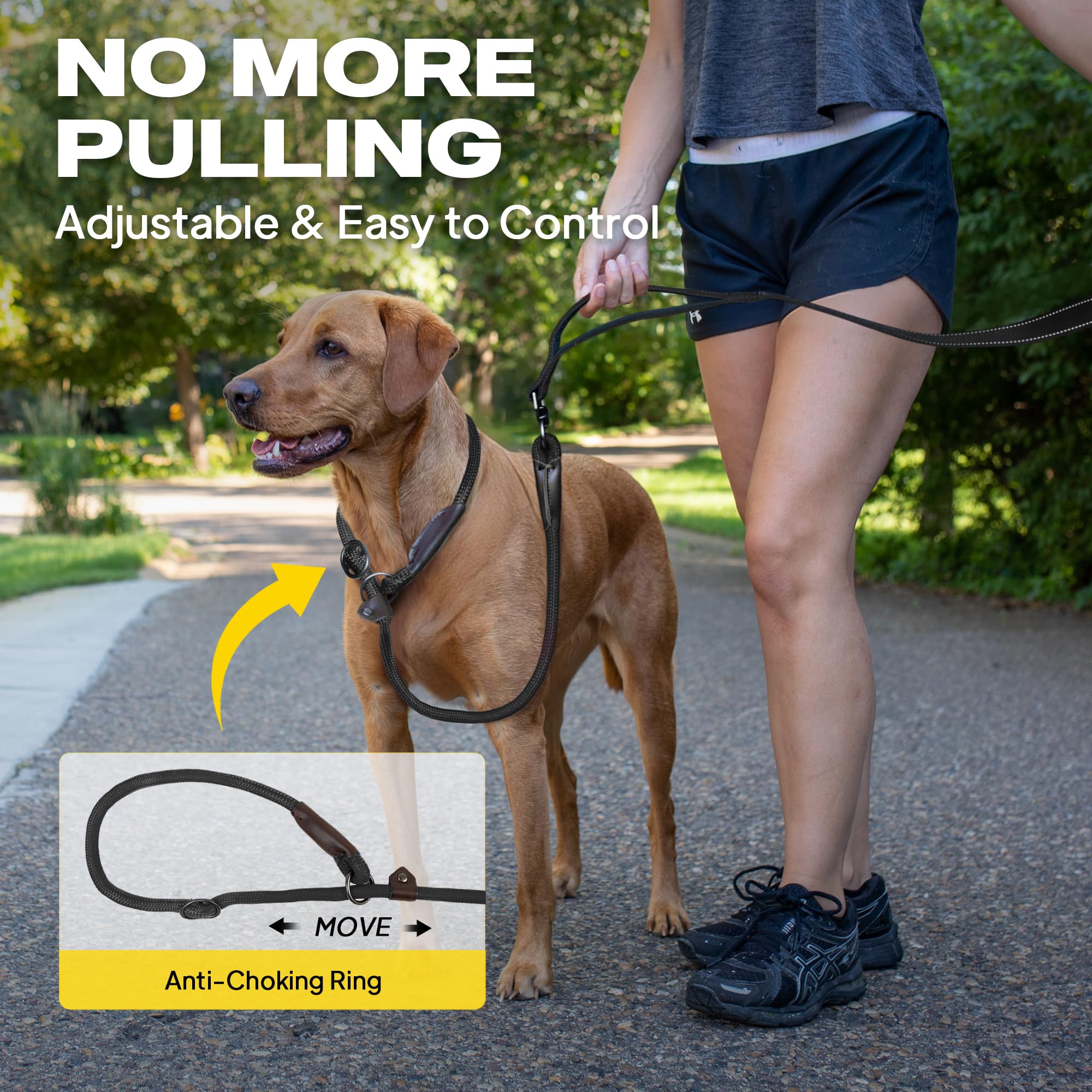 Fida thicker no-pull leash 0.5-inch rope reduces rope burn during training.