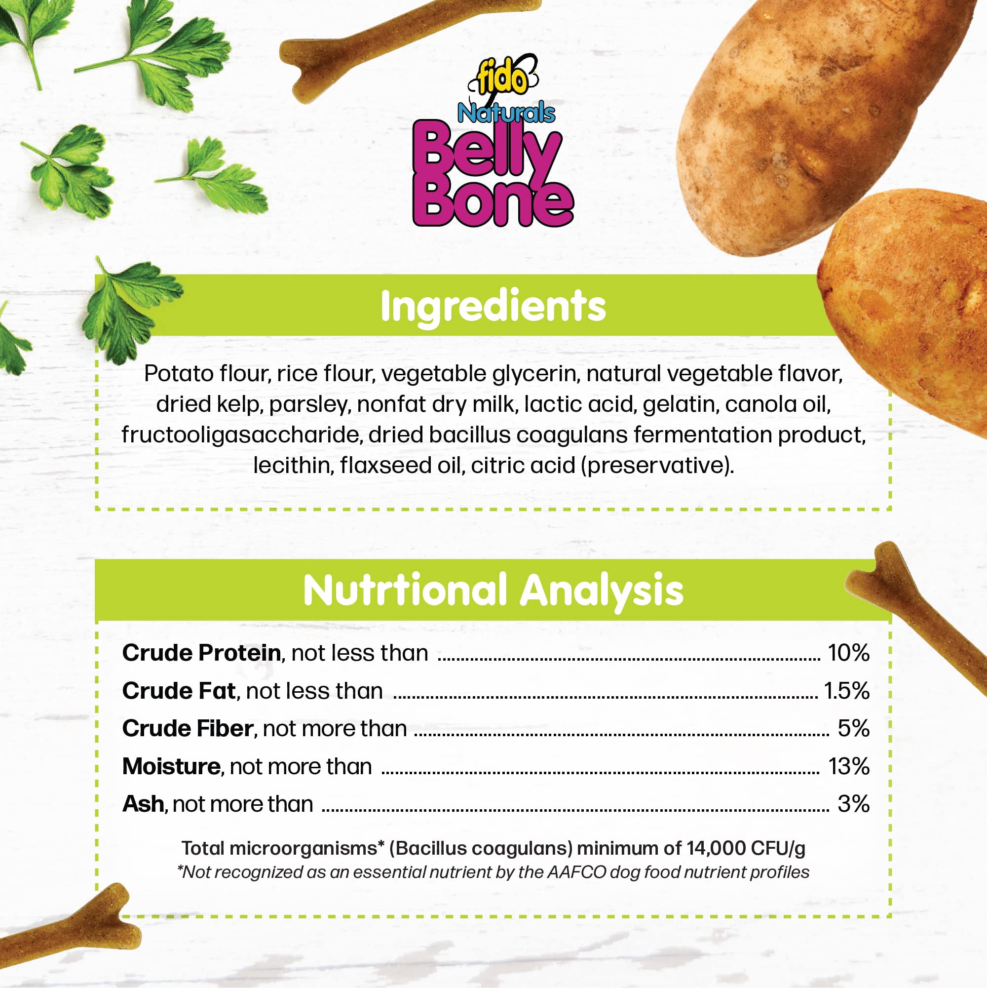 Digestive health-focused Belly Bones with prebiotic and probiotic shown on packaging