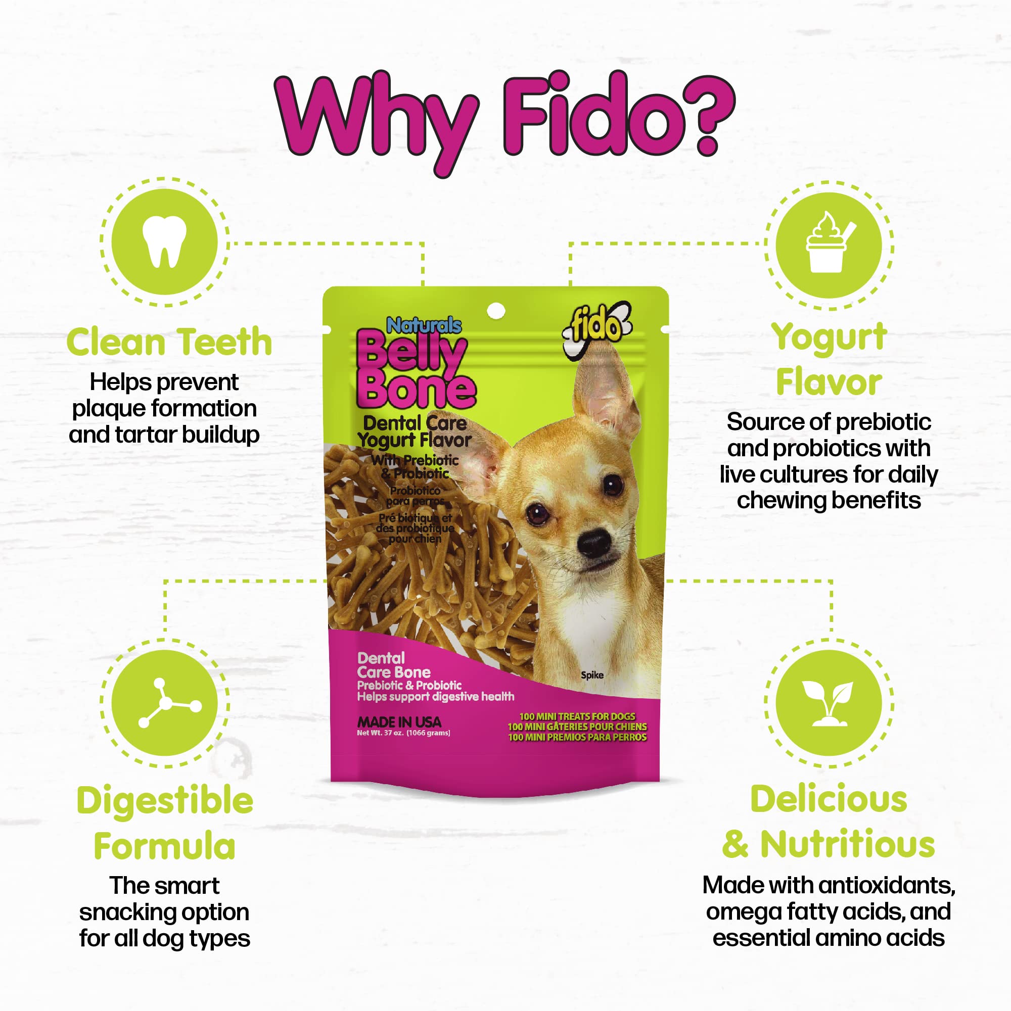 Fido Belly Bones 3 inch chews shown for small dogs easy chewing