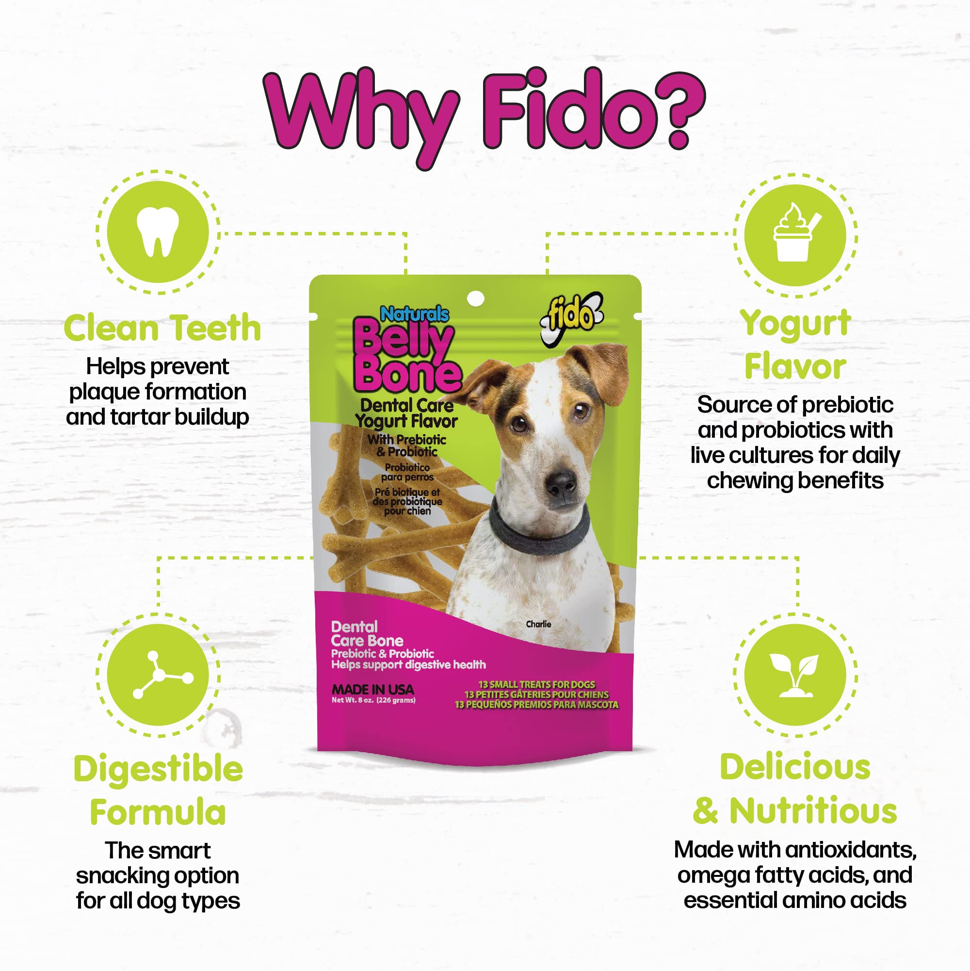 Small dog enjoying Belly Bones for dental care during playtime.