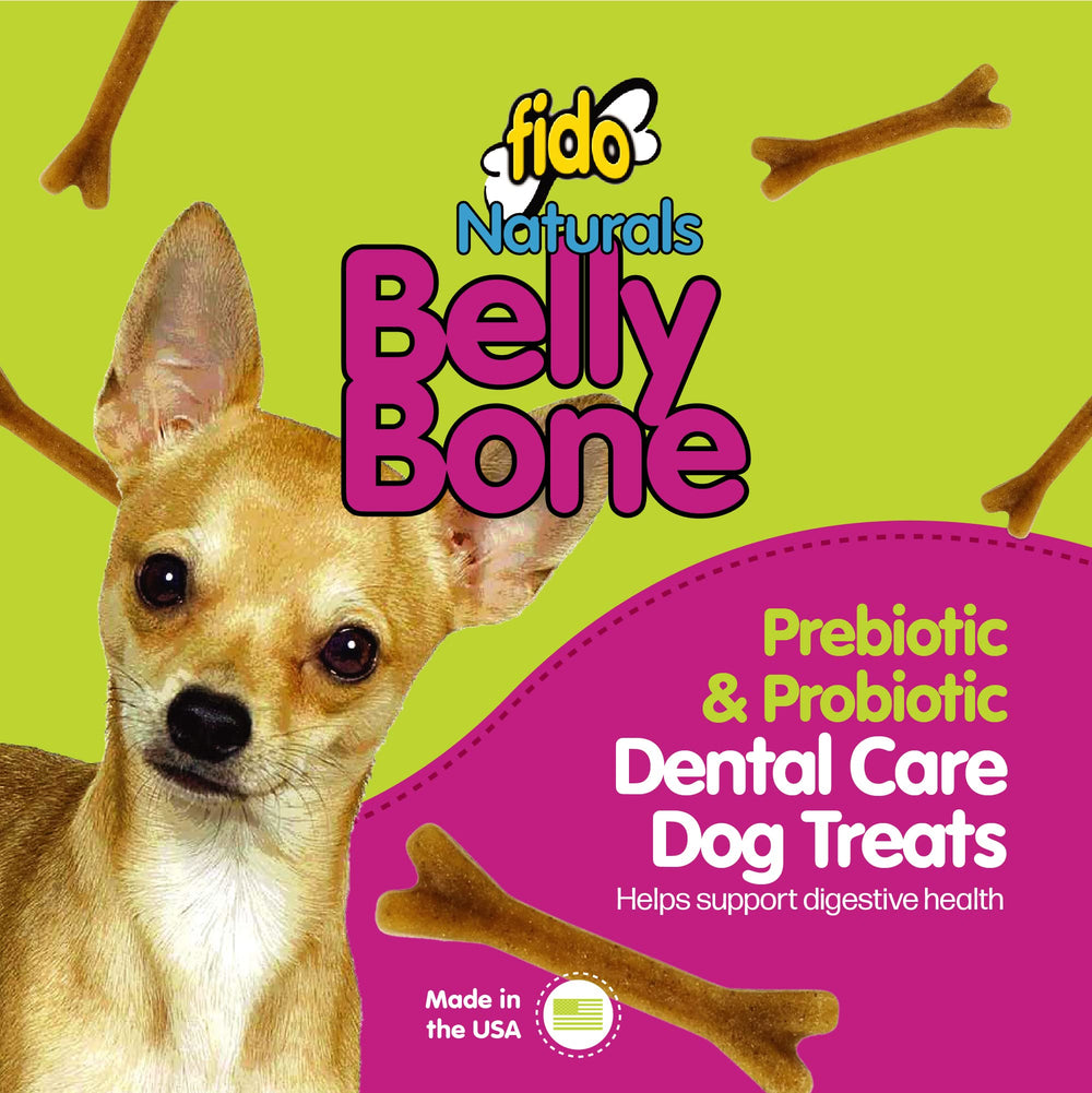 Fido Belly Bones yogurt flavor closeup emphasizes tasty dental chews