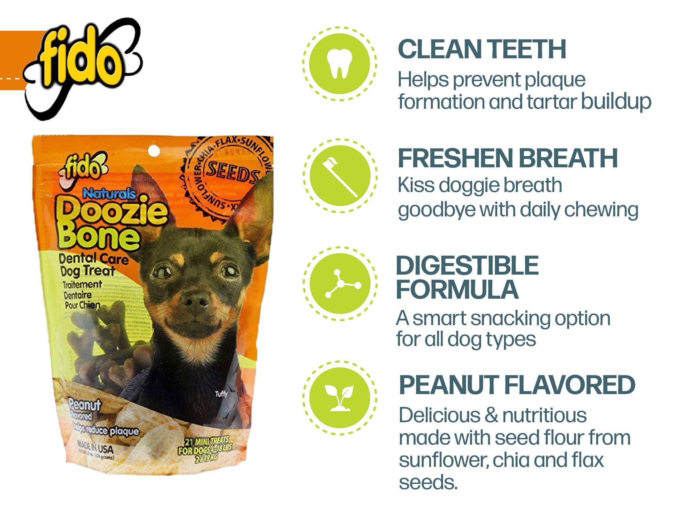 Fido Doozie Bones 3-pack bundle shows 63 treats for frequent chewing.