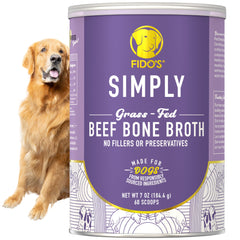 Fido's bone broth powder jar front for easy daily use and premium packaging.