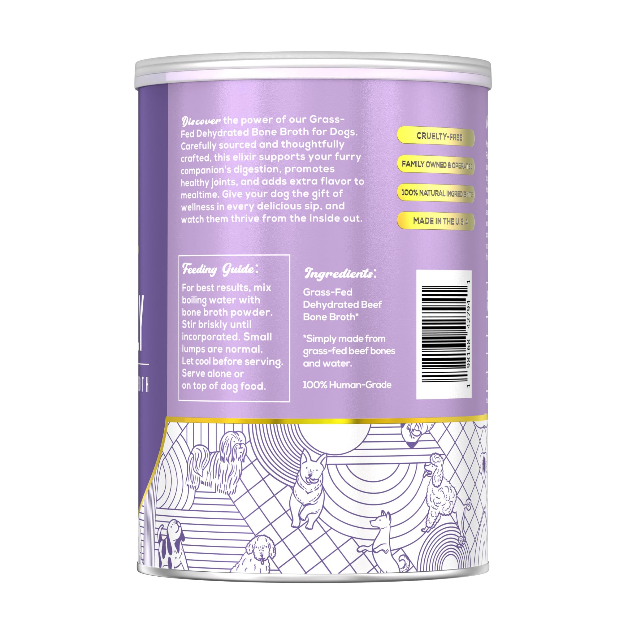 Fido's broth pour suggests a savory serving that could support coat appearance.