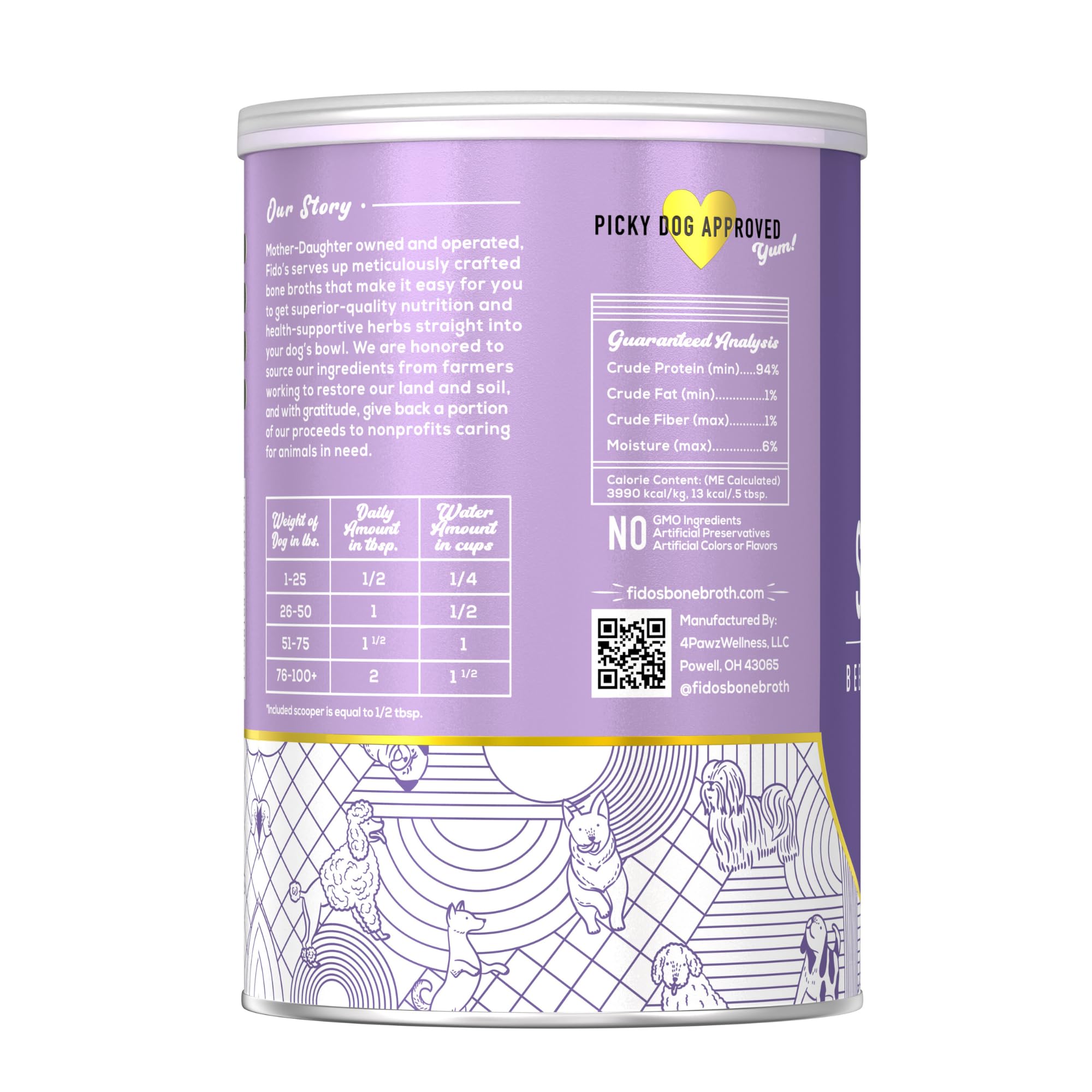 Fido's picky-eaters-friendly broth in a bowl indicates meal appeal.