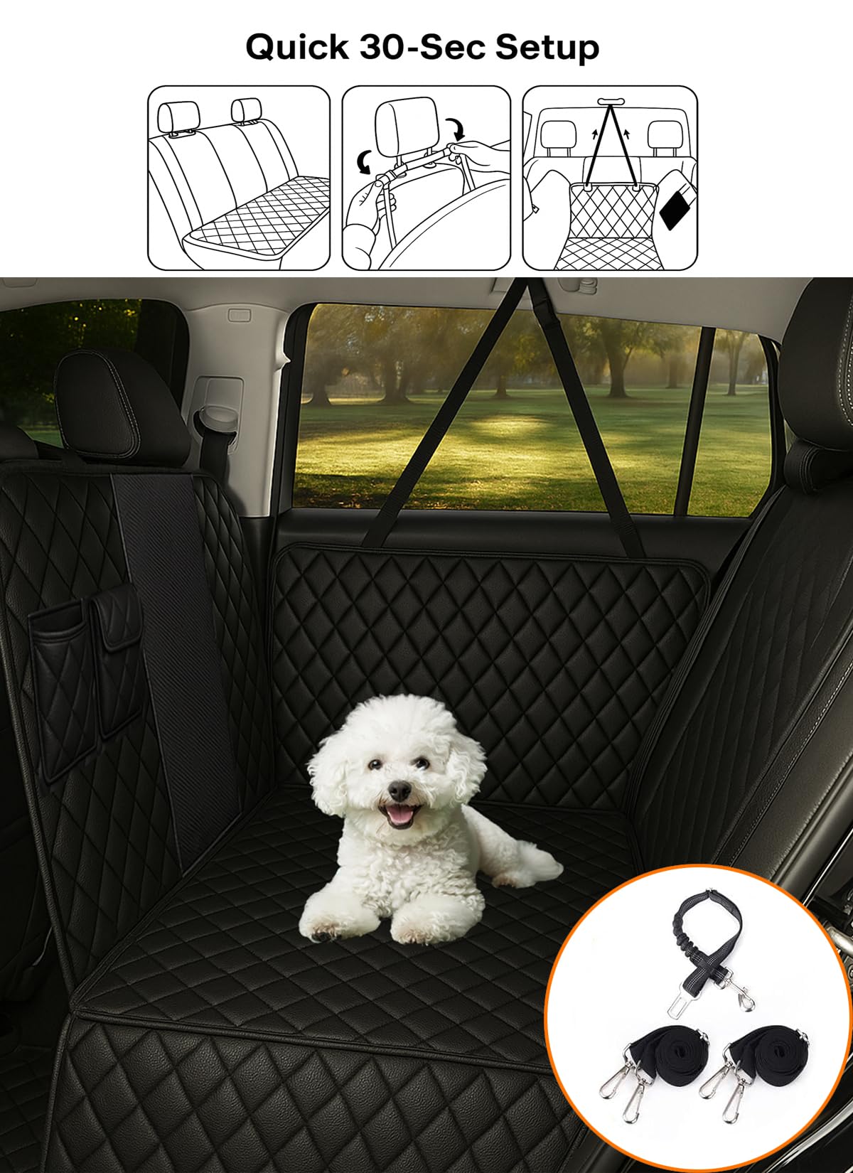 fidozen seat anchors and headrest straps secure the cover for safer rides