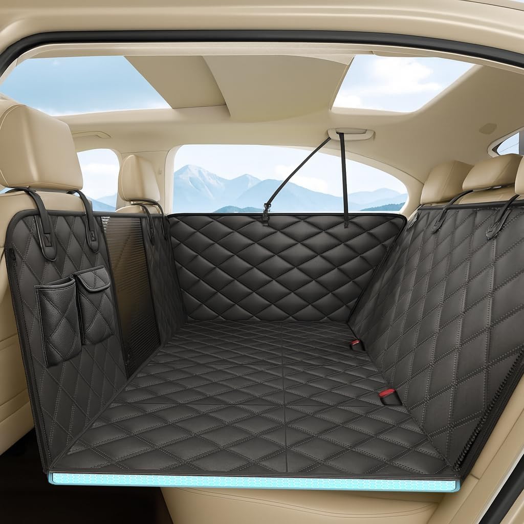 Fidozen hard bottom seat cover offers a stable platform for secure travels with dogs.