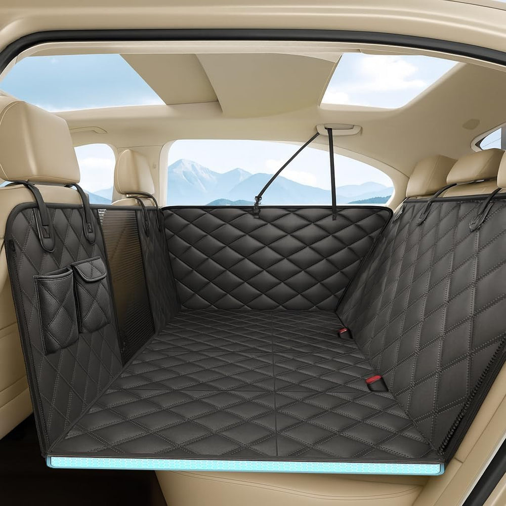 Fidozen hard bottom seat cover offers a stable platform for secure travels with dogs.