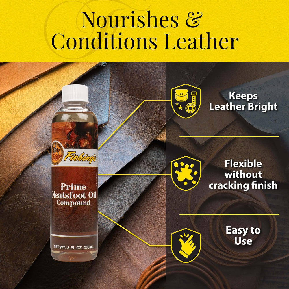 Leather boot treated with Fiebing's Prime Neatsfoot Oil for enhanced water resistance and suppleness.