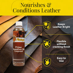 Leather boot treated with Fiebing's Prime Neatsfoot Oil for enhanced water resistance and suppleness.