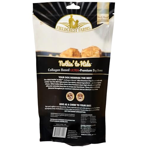 Fieldcrest Farms Nothin’ to Hide chicken-flavor chew—savory long-lasting treat for engaging chewing sessions.