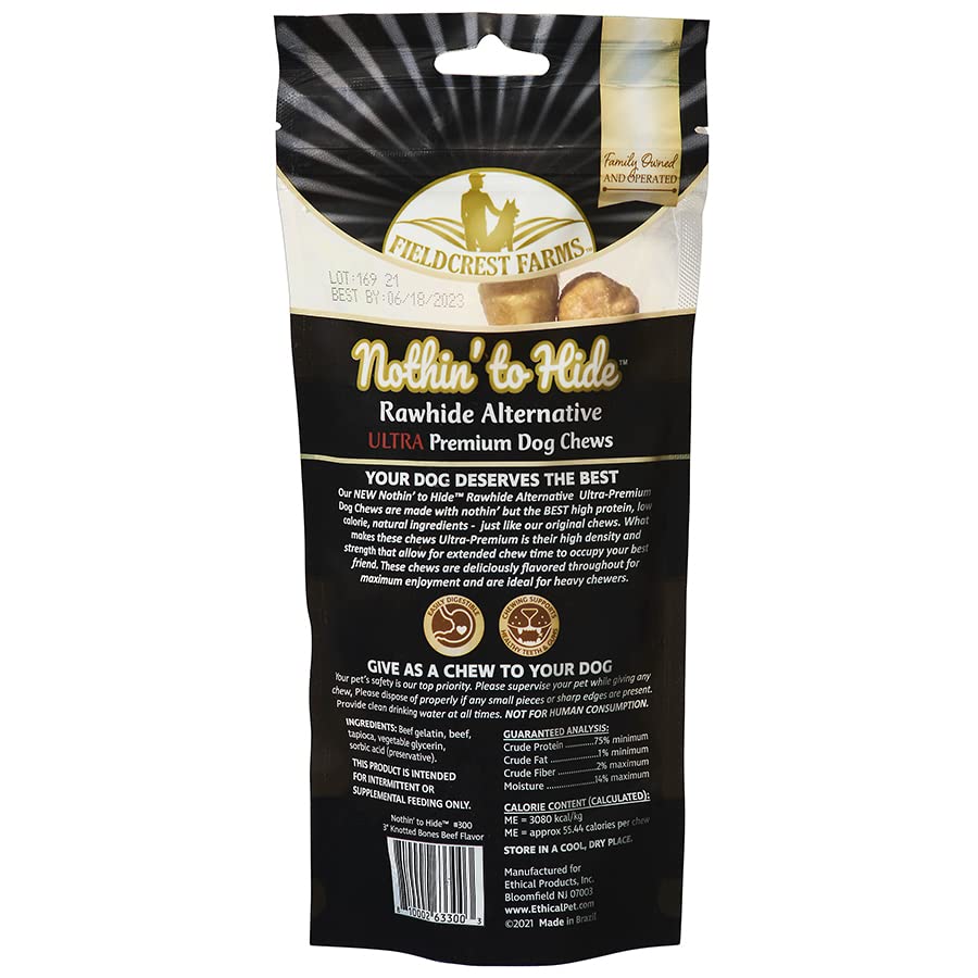 Fieldcrest Farms Nothing to Hide dental benefits usage highlights jaw exercise and tartar-friendly bite.