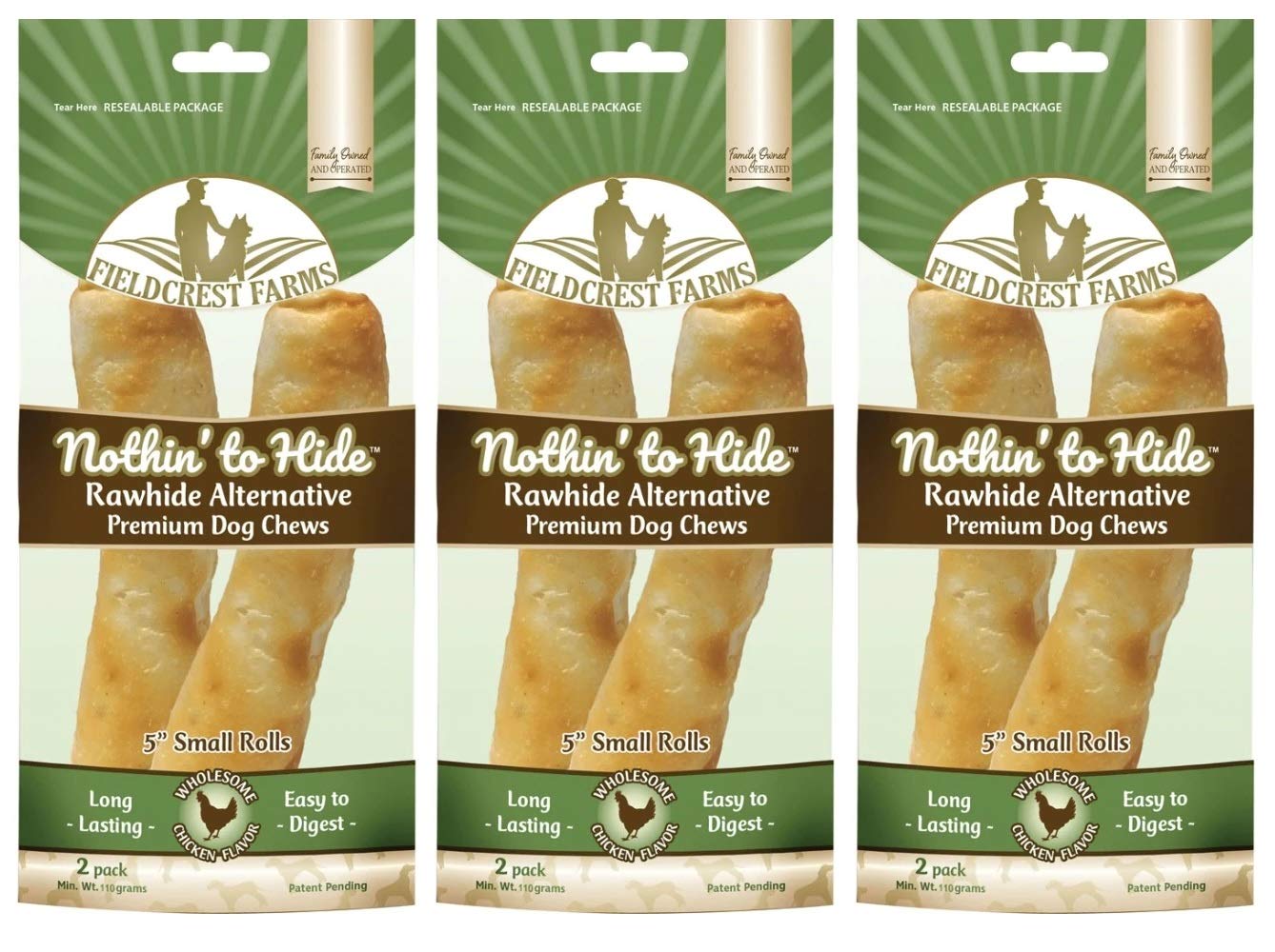 Fieldcrest Farms Nothing to Hide chicken 5-inch rolls - rawhide-free chew supporting dental health.