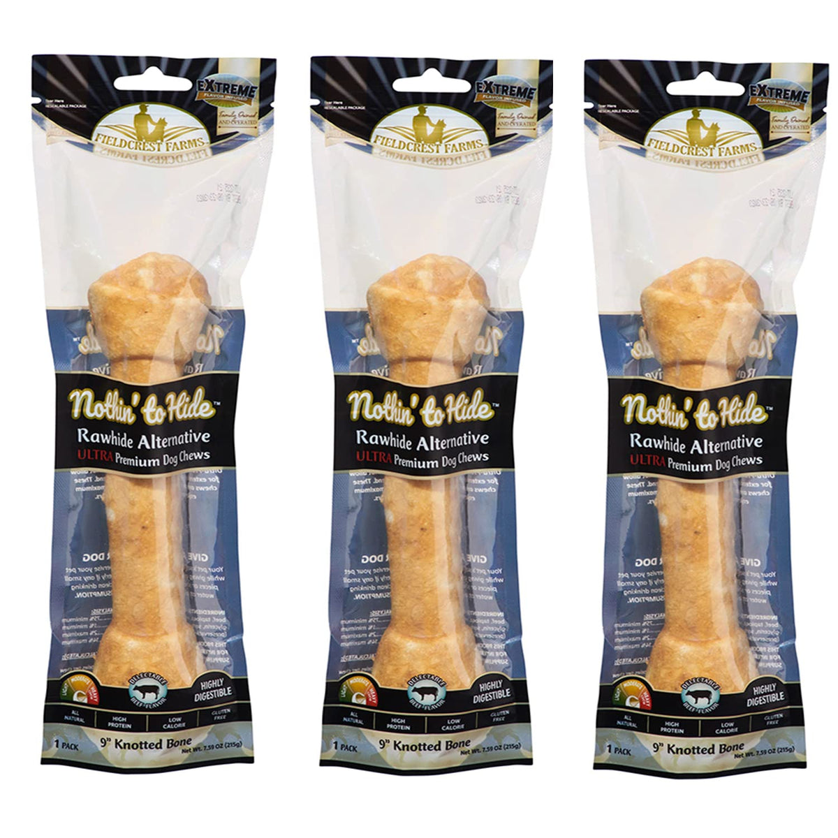 Fieldcrest Farms Nothing to Hide Rolls packaging—the rawhide-free dog chew option.