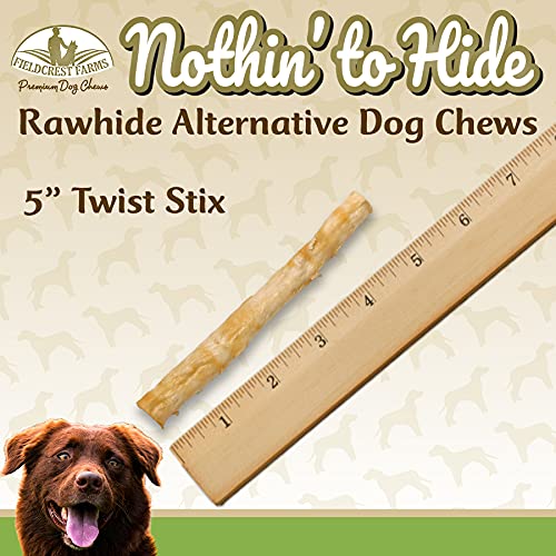 Fieldcrest Farms Nothing to Hide Twist Stix dental-health image implies supportive chewing routines.