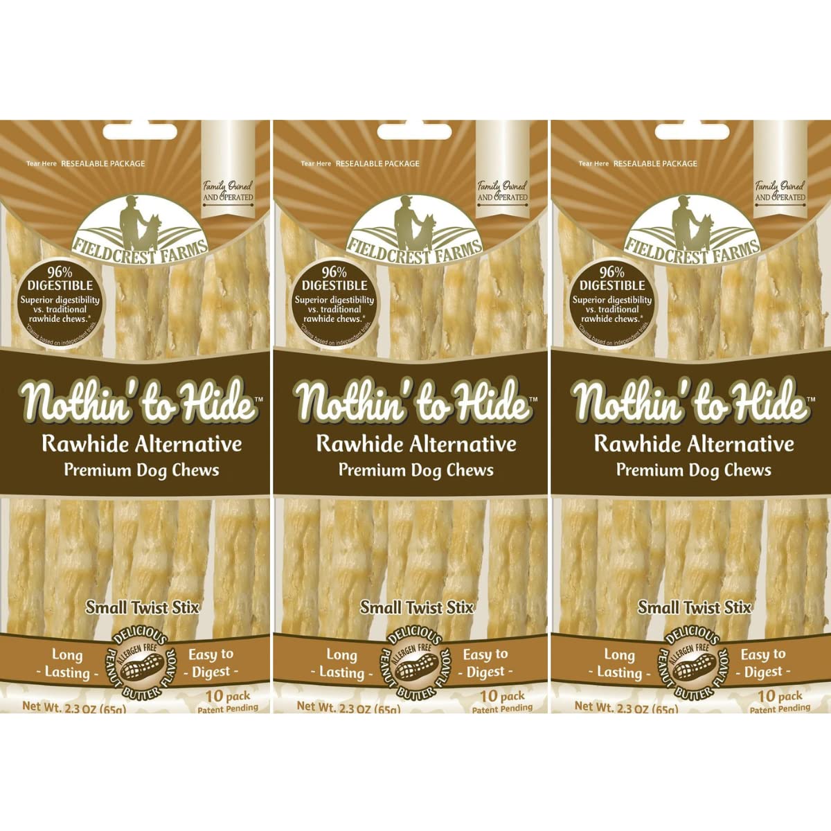 Fieldcrest Farms Nothing to Hide twist stix peanut butter small pack aids playful dental health.