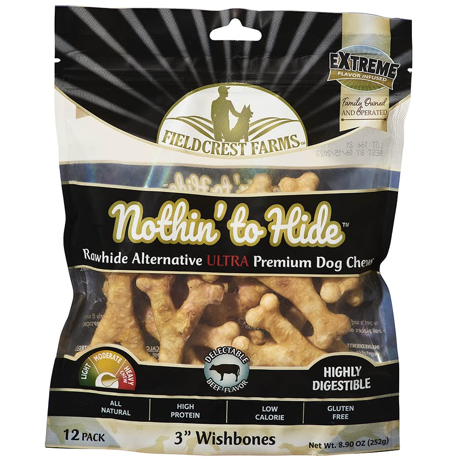 Fieldcrest Farms Nothing to Hide wish-bone closeup shows a long-lasting chew for small dogs.
