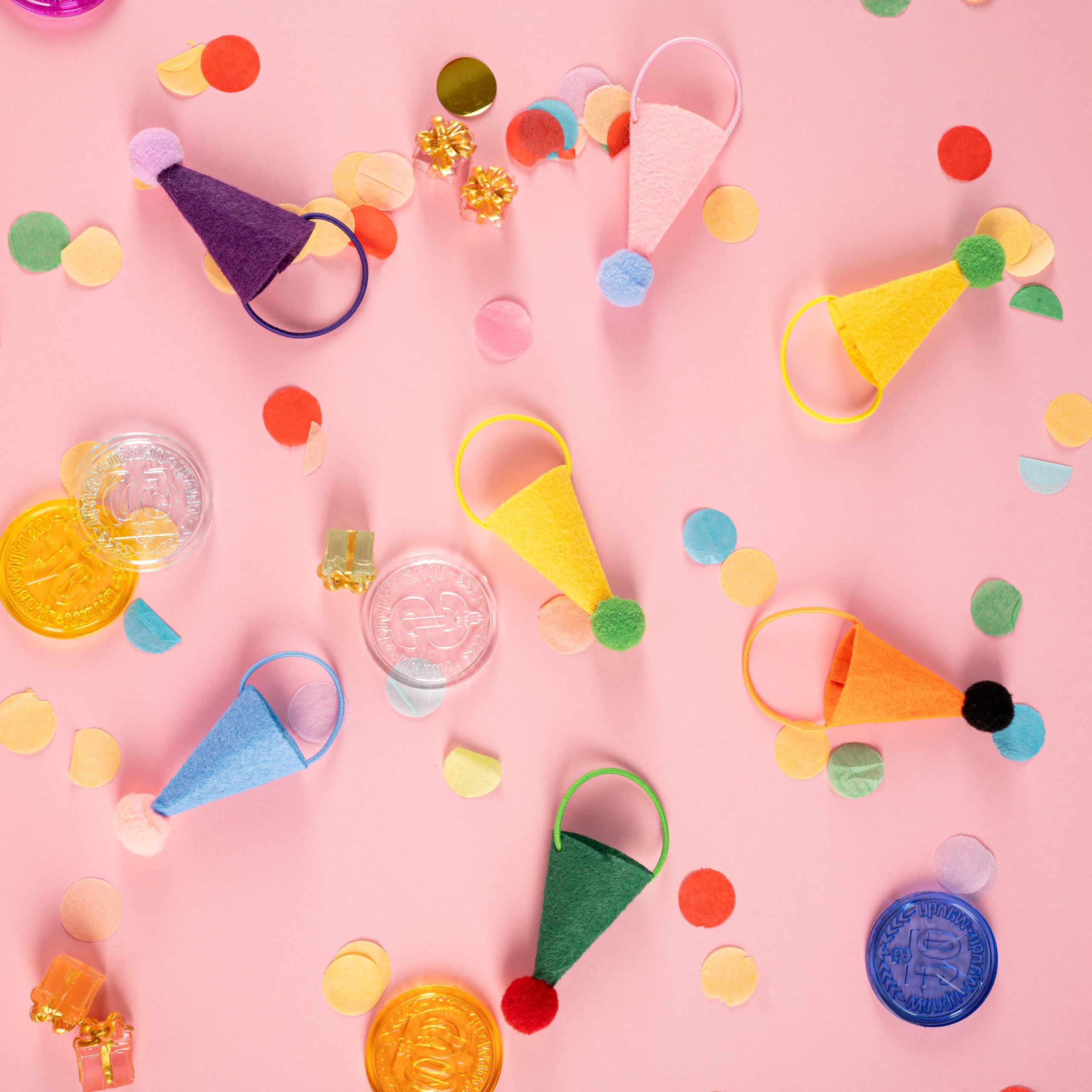 Fiestivo 12-pack mini party hats elevate toy photography and storytelling.