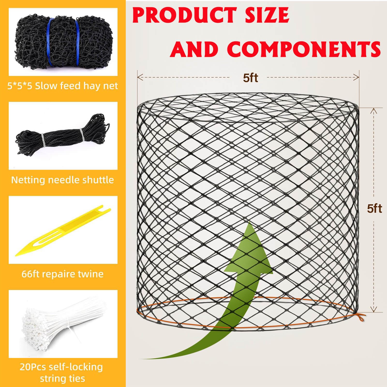 Fifatopo hay net slow-feed design emphasizes 1.75-inch mesh to regulate intake.