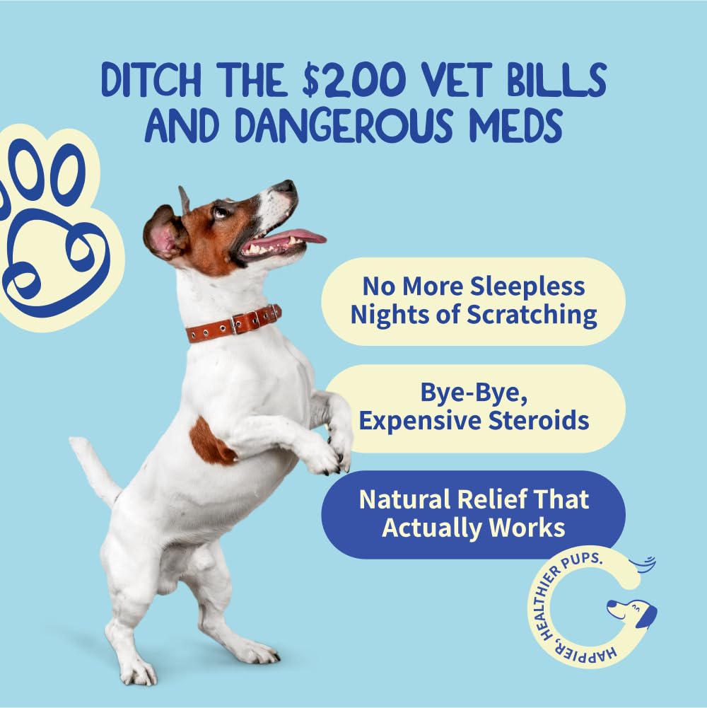 Fifth & Fido Better Than Dog Allergy Chews probiotics graphic emphasizes gut-skin balance support