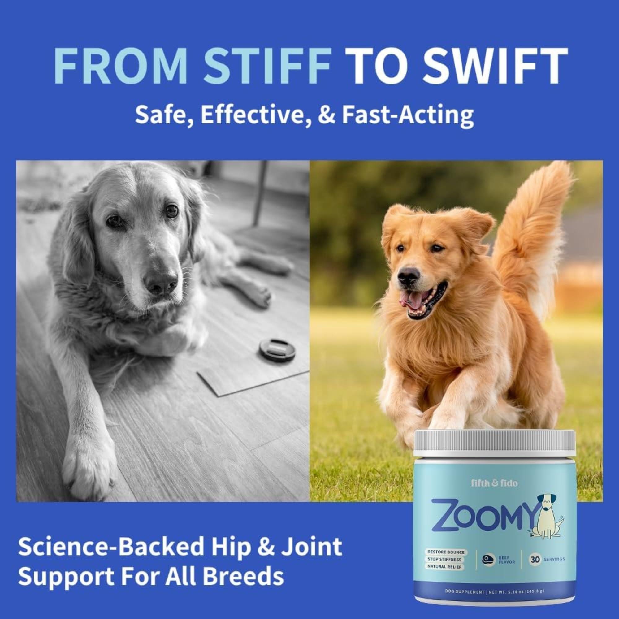 Fifth & Fido joint supplement dog meal bowl with powder ready to mix.