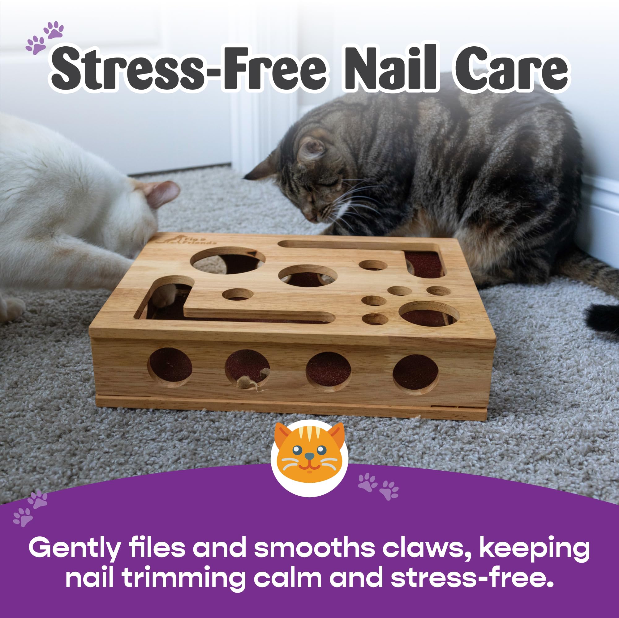 Fig & Friends cat nail file scratch box open shows ergonomic design for grooming.