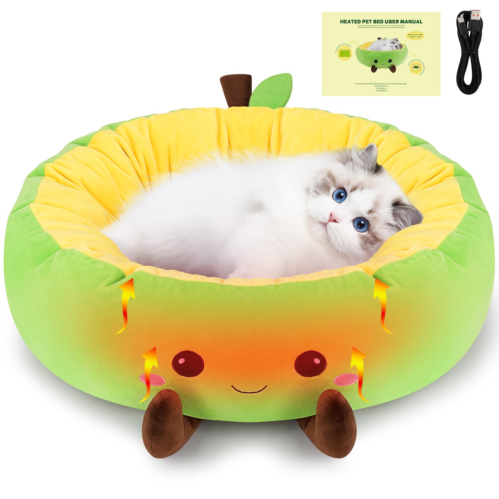 Fighting to Achieve Avocado Heated Cat Bed close-up heat control button for easy warmth