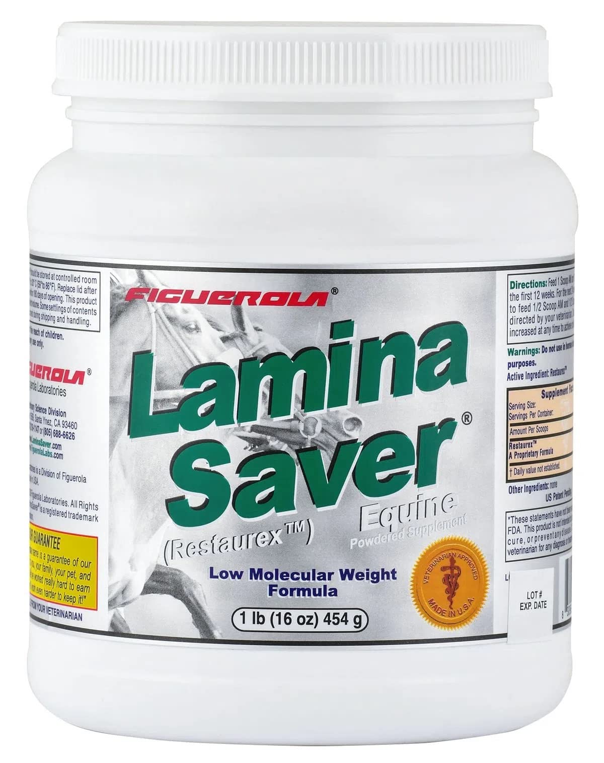 Figuerola Laminasaver tub 1lb highlights hoof health support.