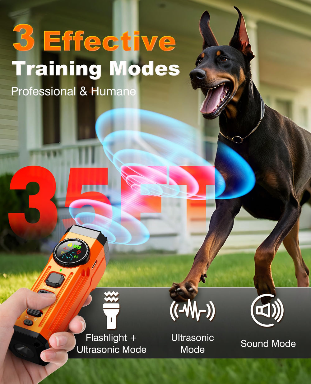 Fihuxoz dog bark deterrent emits three ultrasonic emitters for wider coverage and quieter surroundings.