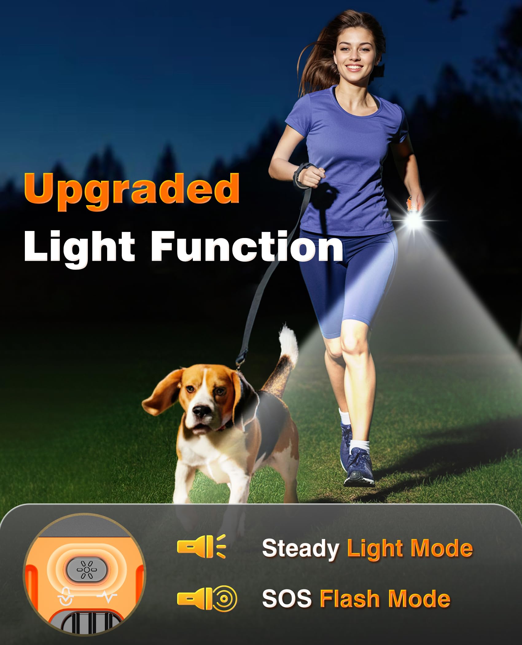 Fihuxoz dog bark deterrent flashlight aids night walks and safety.