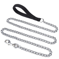 Filhome 6ft metal chain leash closeup shows durable chrome-plated construction for daily walks
