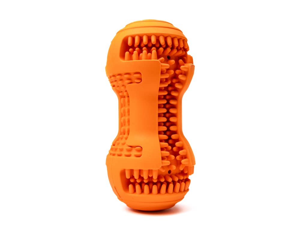 Fillable dog toy closeup highlights dental-cleaning design for aggressive chewers