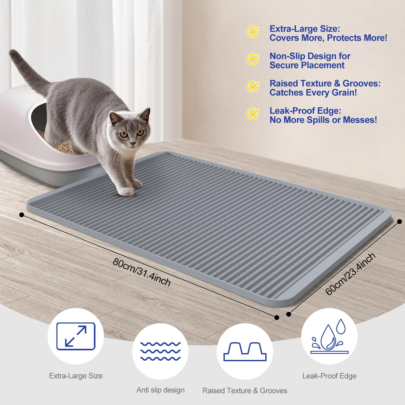 Filmicy cat litter mat 31x23 dimensions cover large litter boxes for single or multi-cat homes.