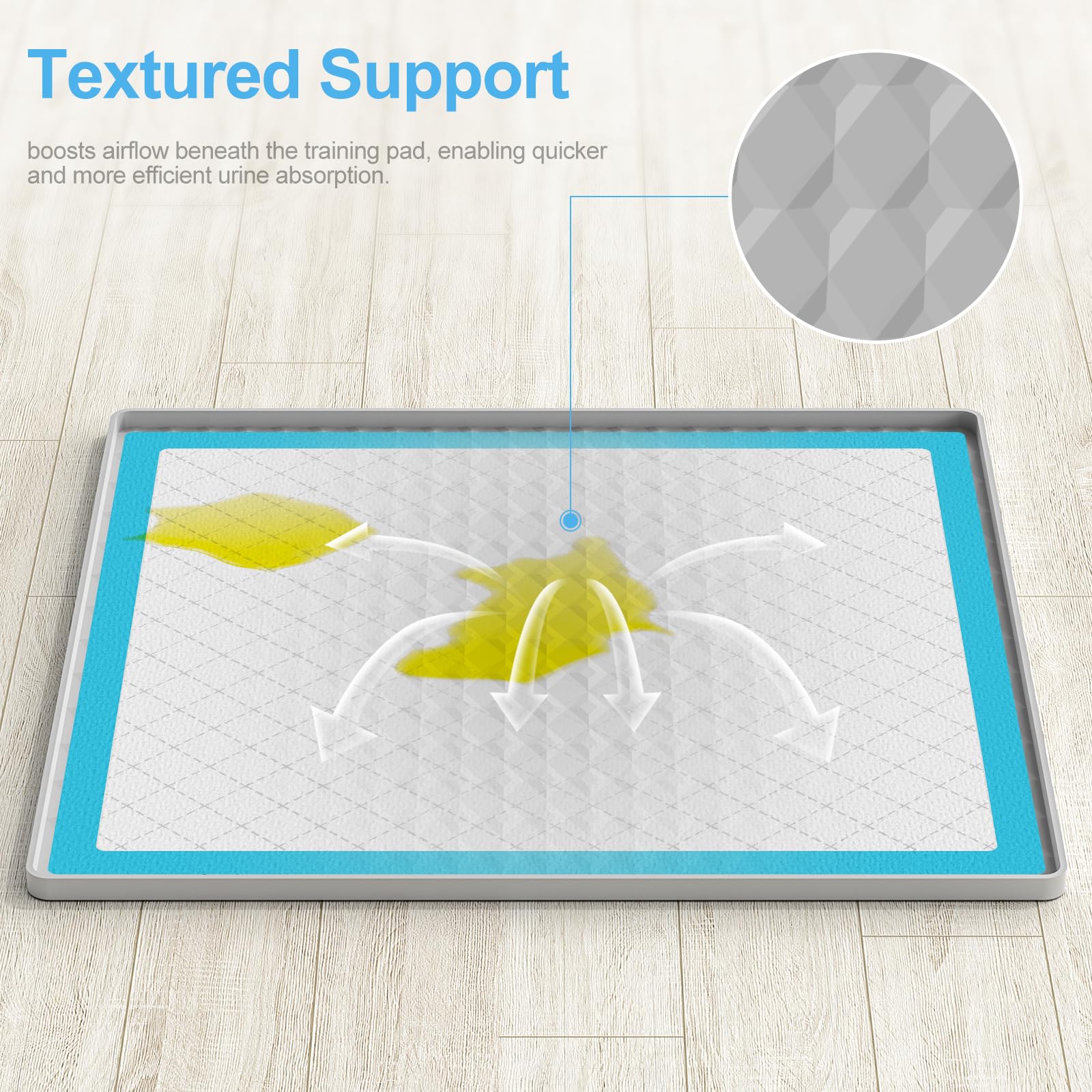 Filmicy square potty tray design demonstrates floor protection during puppy training.
