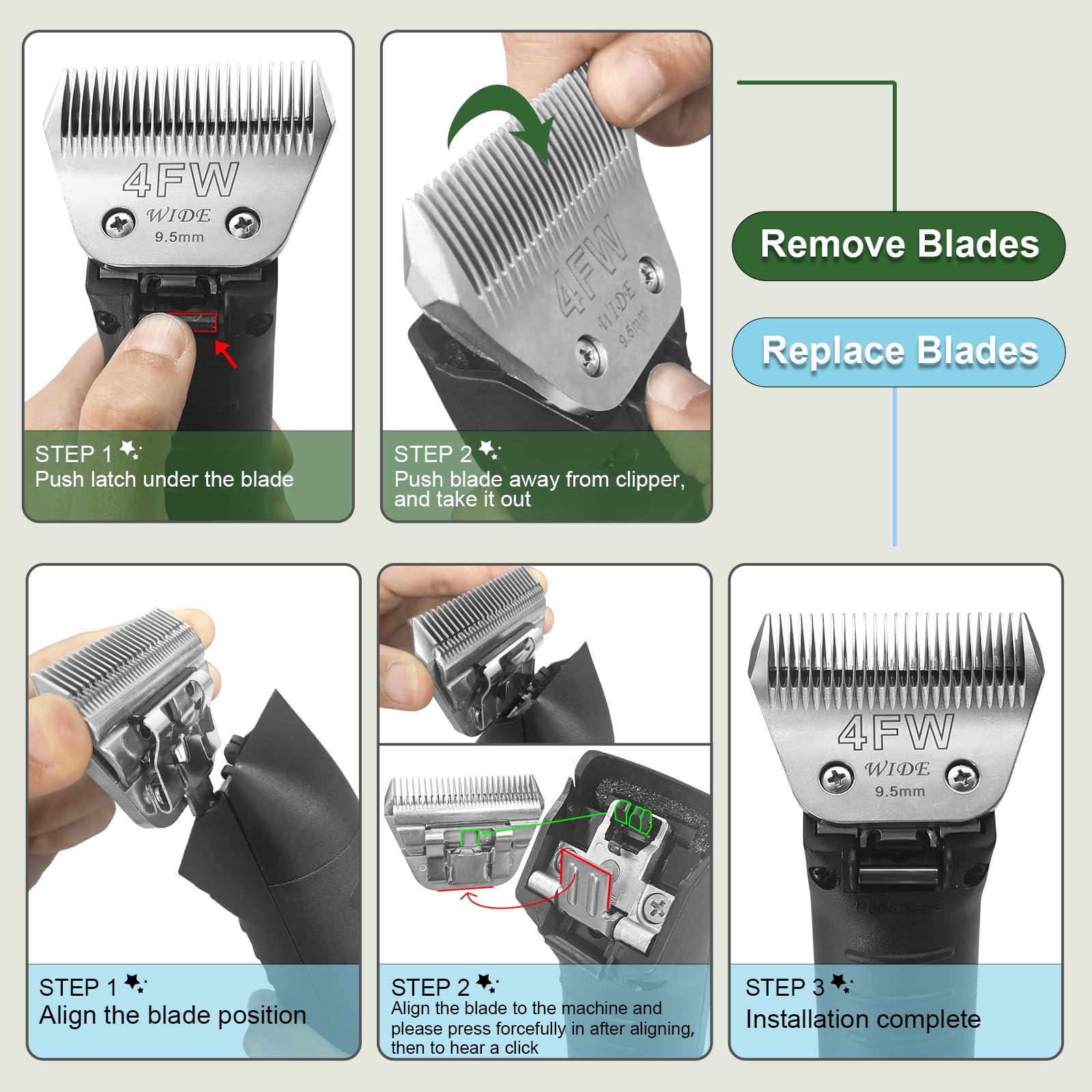 Filymosie compatibility with Andis, Oster A5, and Wahl KM10 clippers shown