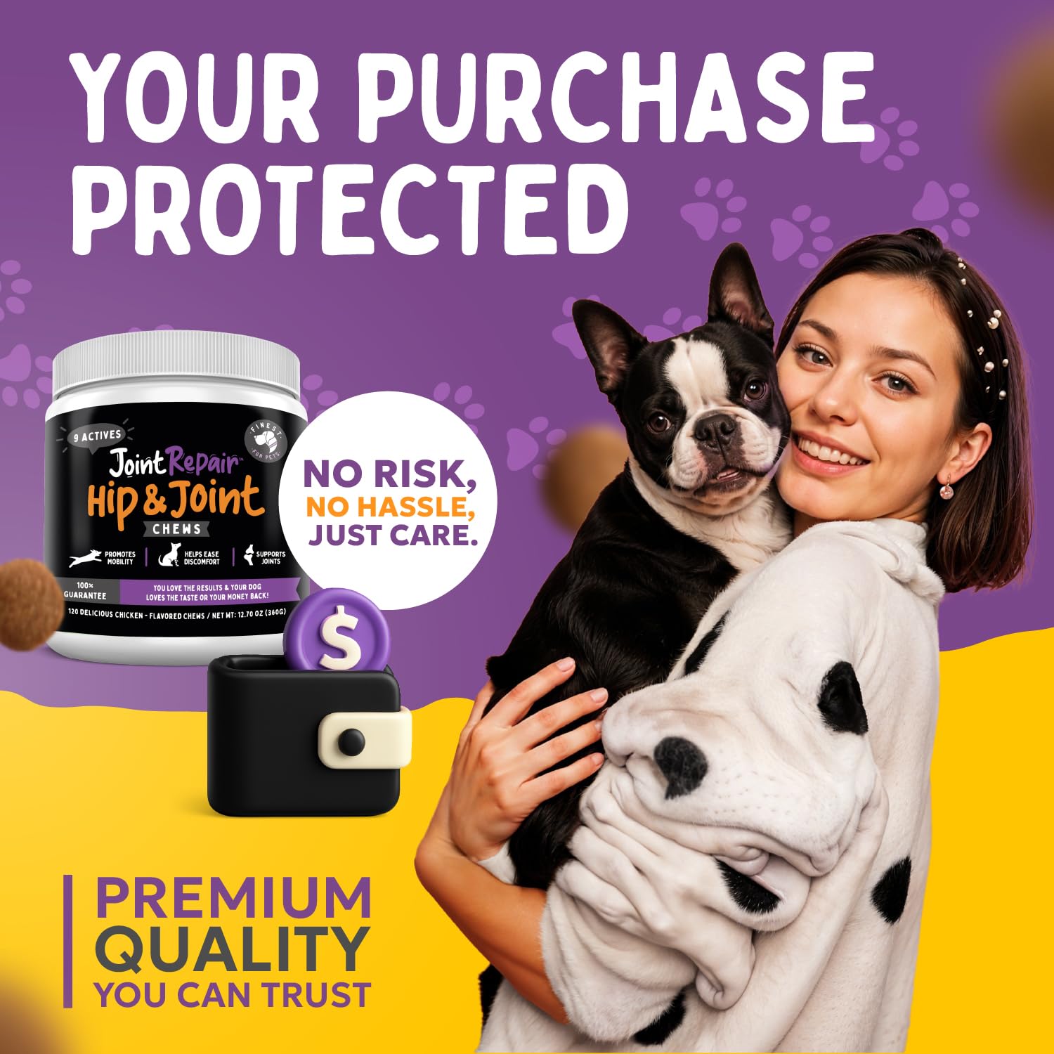 Finest For Pets Joint Repair ingredients list with glucosamine, chondroitin, and omega-3