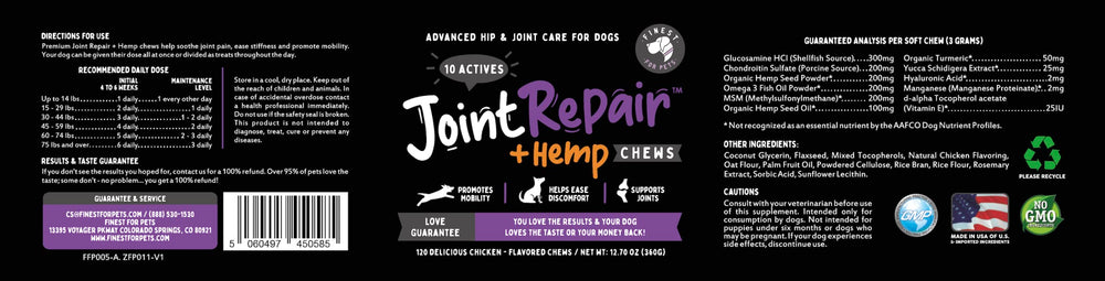 Finest For Pets Joint Repair 120-count pack ready for home use