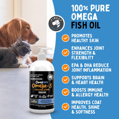 Finest For Pets Omegease bottle pour view showing easy dosing