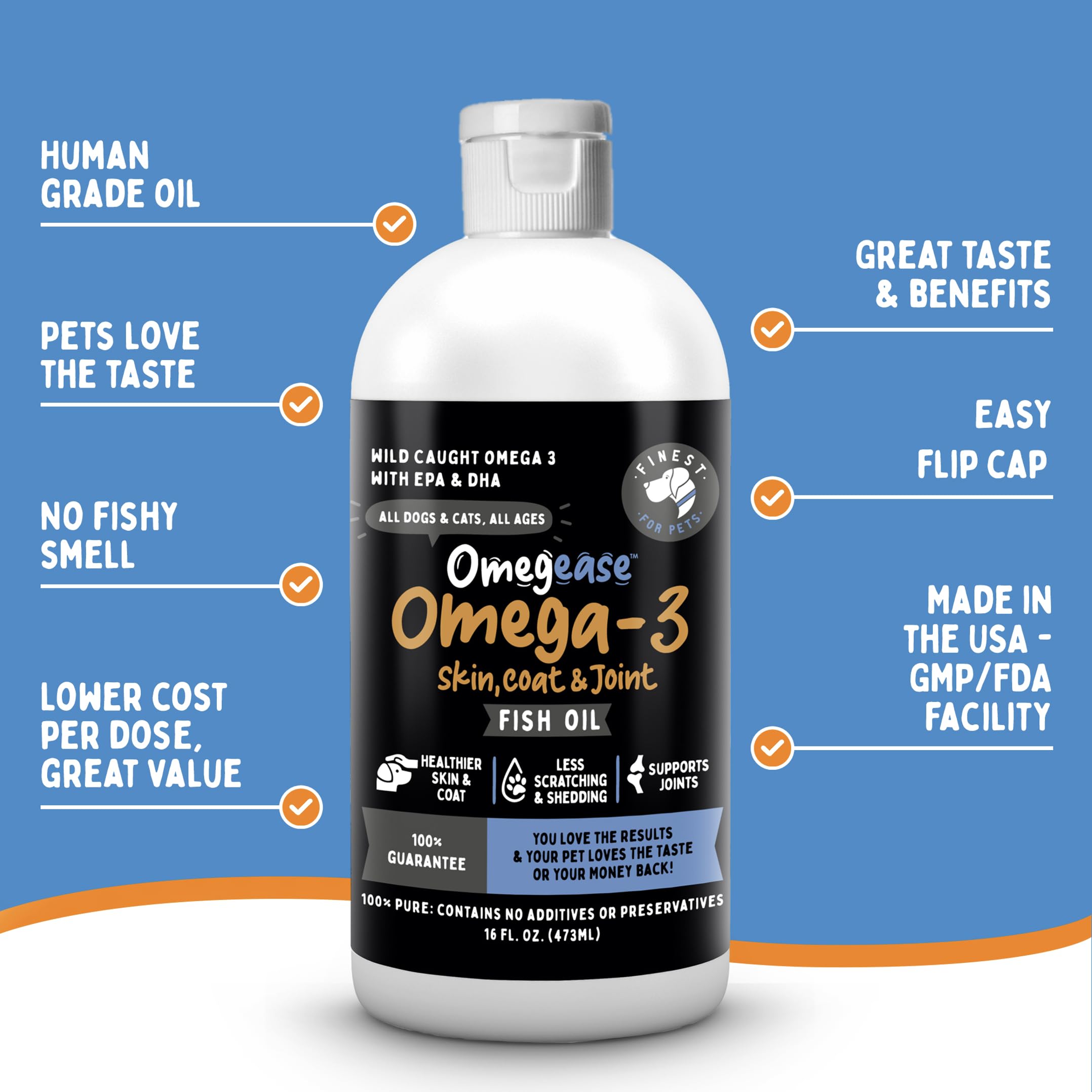 Finest For Pets Omegease wild-caught ingredients close-up for healthy skin
