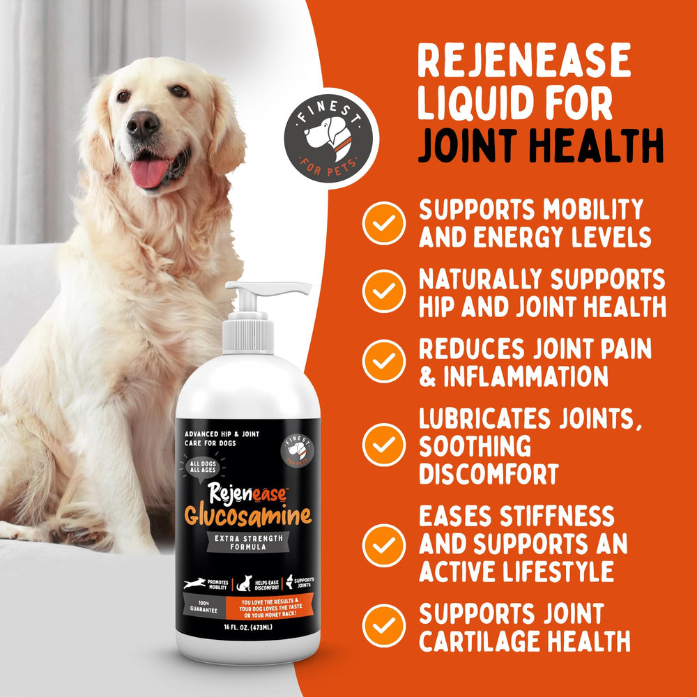 Finest For Pets liquid glucosamine pouring into dog food for faster absorption