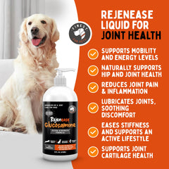 Finest For Pets liquid glucosamine pouring into dog food for faster absorption