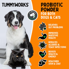Finest For Pets TummyWorks Probiotic Powder scoop in food for easy daily digestion support.