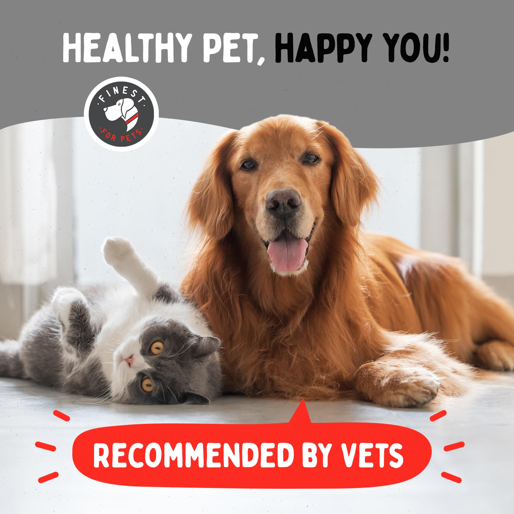 Finest For Pets veterinarian-approved label signaling joint support and overall wellness.